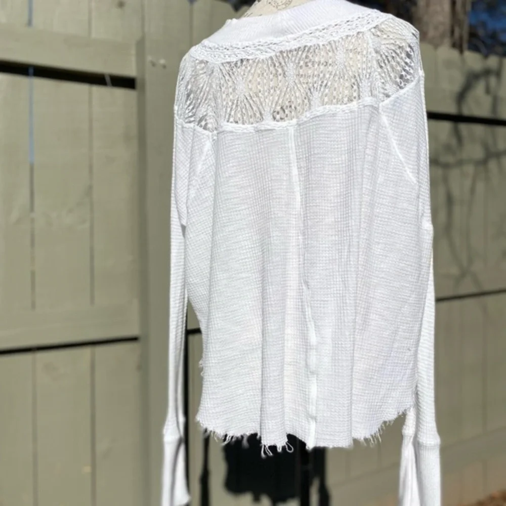Free People White, Waffle, Raw Hem Top